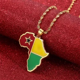 Pendant Necklaces Africa Guinea-Bissau Map Flag Necklace Gold Color Stainless Steel African Jewelry Gift