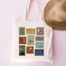Designer tote bag The Eras Tour Pattern Print Canvas Hand Luggage1pc Albums As Post Stamps Tote, Midnight Album, Taylor Post Stamps