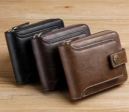 Wallets Vintage Small Men's Wallet Pu Leather Short Purse Men Hasp Zipper Clutch Solid Porte Feuille Hommes Monnaie Homme