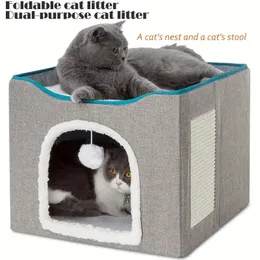 Lits de chat pour chats d'intérieur, jouet de jeu interactif, lit de chat pliable Kitten Cave Scratcher Pad Scratching Board