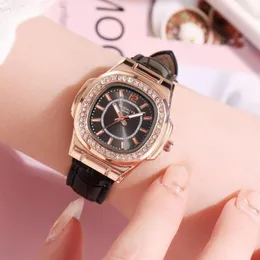 Relógios de pulso da moda 2023 relógios de couro com pulseira de couro para mulheres senhoras preto strass relógio de pulso Relogio Feminino Zegarki