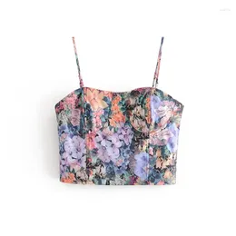 Women's Tanks She'sModa Vintage French Style Ins Floral Print Strapes Wapped Chest Cropped Top Camis Back Zipper Bustier Cotton