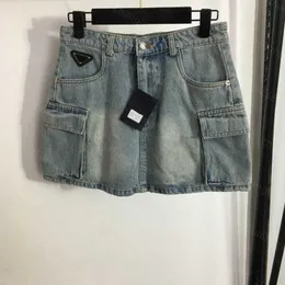 23ss Designer Saias Mulheres Roupas Triângulo Etiqueta com A Linha Denim Saia Curta Calças de Segurança Forradas Roupas Femininas de Alta Qualidade A1