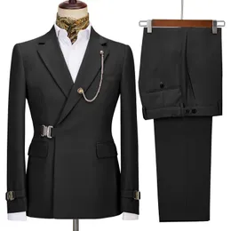 Kostymer för män Blazers Skräddarsydda Svart Slim Suit Fit Dubbelknäppt 2-delad Formell Bröllop Groomsman Blazer ByxorJacketPant 230707