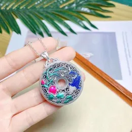 Pendant Necklaces SR National Style Personalized Grilled Blue Fish Drama Lotus Safety Button Sweater Chain Necklace Ruyi