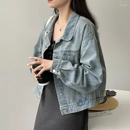 Kurtki damskie 2023 wiosna i jesień wszystko luźne sprany niebieski płaszcz dżinsowy Retro Hong Kong smak krótki damski jednolity kolor XZ