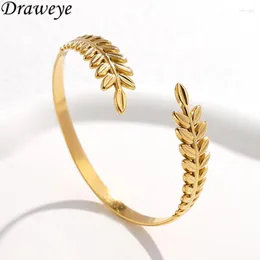 Bangle Draweye Minimalisme Armbanden Voor Vrouwen Blad Verstelbare Vintage Metalen Armbanden Kleurvast Alle Match Ins Mode-sieraden