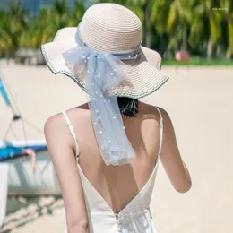 Kapelusze z szerokim rondem Mesh Bowknow elegancki kapelusz słomkowy na lato dla kobiet 2023 koreańska moda Outdoor Beach Sun Panama Chapeu Feminino