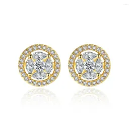 Kolczyki sztyfty klasyczny Piercing błyszczący kryształ dla kobiet okrągły cyrkon Hollow Iced Out Earing wesele biżuteria KCE136
