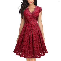 Casual Dresses Women's Vintage Floral Lace V Neck Sleeveless Evening Cocktail Party Swing Dress