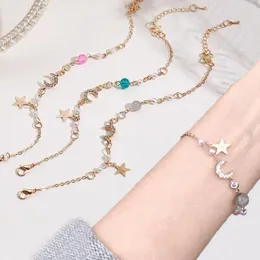 Pulseiras de ligação estrela lua pulseira para menina temperamento coreano meio coração 2023 estudante namoradas irmãs correntes pulseiras