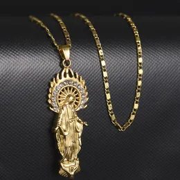 Mäns kvinnors hänge halsband tro bönstil jungfru mary gyllene smycken gåva
