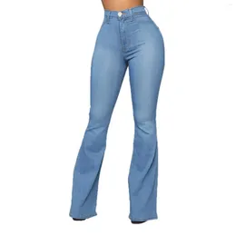 Jeansy damskie guzik Flare 2023 letnia jesień kobieta spodnie dżinsowe Jean Femme wysokiej talii pełnej długości dzwony na dole dla kobiet