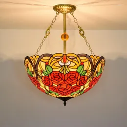 Pendant Lamps 50CM Tiffany American-style Creative Garden Roses European-style Colored Glass Dining Room Bedroom Chandelier