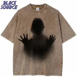 Mens TShirts Men Retro Washed TShirt Hip Hop Streetwear SOS Shadow Graphic T Shirt Summer Short Sleeve Tshirt Harajuku Tops Tees Cotton 230707