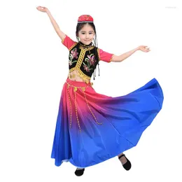 Scenkläder Xinjiang Danskläder Barnens nationella prestationsdräkt Flickor Kostymer Big Swing Kjol Performan