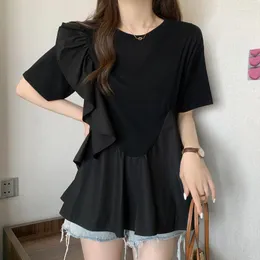 Vrouwen T-shirts Grote Maat Verstoorde Stiksels Westerse Stijl Alle Bijpassende Korte Mouwen T-shirt Zomer Losse Afslanken Top