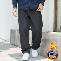 Jeans för män Plus storlek 40 42 2023 Vinter Streetwear Baggy Herr Koreanskt mode Löst raka Byxor med vida ben Herrmärkeskläder