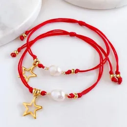 Strand Lucky Red String Bracelets Joias Star Charm Bracelet Para Mulheres Natural Pearl Pulseras Mujer Moda 2023 Moda Joias