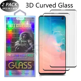Protetor de tela de telefone de vidro curvo de 2 pacotes 3D para Samsung Galaxy S24 S23Ultra S22 S21 S20 Note20 Ultra S10e S8 S9 Plus Note10 NOTE8 NOTE9 em caixa de varejo