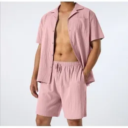 Koszule męskie 2023 Summer Style Pink Fashion Luźna koszula na co dzień Dwuczęściowy zestaw 230707