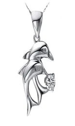 Lovers Diamond Double Dolphin Love Pendant Amethyst Crystal Blue White Zircon Short Necklac DMFN071 with chain mix order Pendant2721310