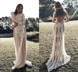 2023 Vintage Lace Boho Beach Wedding Dresses Long Sleeve Applique Backless Country Style Bohemian Wedding Dress Bridal Gowns Hippie Gypsy vestido