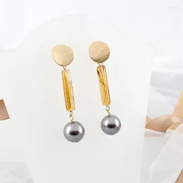 Dangle Earrings Vintage Grey Artificial Pearl Drop For Women Fashion Clear Yellow Crystal Jewelry Accessory