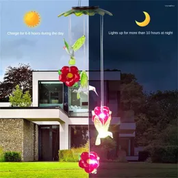 Lâmpadas pendentes ao ar livre Solar Wind Chime Lights LED colorido gradiente Beija-flor luz do jardim Decoração da janela Iluminação de paisagem à prova d'água