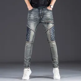 Jeans da uomo Light Luxury Mens Slimfit Pantaloni in denim stile retrò Sexy Moto Biker Pantaloni da strada blu elasticizzati alla moda; 230707