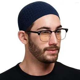 Berets Women Men Solid Waves Jacquard Beanies Winter Breathable Stretchy Warm Knitted Kufi Hats Unisex Muslim Caps Skullies
