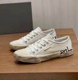 2023S S Sommar Lyx Män Par Low Top Sneaker Skor Förstörd bomull Gummisula Casual Flats Graffiti Tryckt Torka Mjuk trasa Skateboard Promenad EU38-45