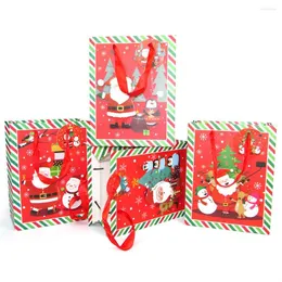 Gift Wrap Merry Christmas Bag Paper With Handle Favors Packaging Glitter Powder Tree Santa Claus Box Decor 8Pcs/set