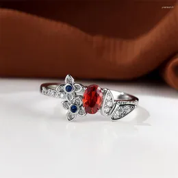 Anneaux de mariage de luxe femme rouge cristal pierre anneau charme couleur argent pour les femmes mignon papillon mariée Zircon fiançailles