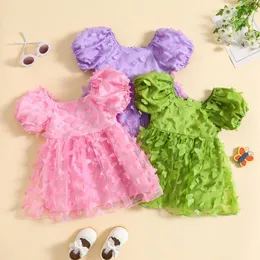 Robes de fille Toddler Girls Summer Princess Dress Short Puff Sleeve 3D Butterfly Decor Tulle