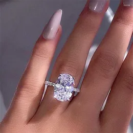 Wedding Rings MOONROCY CZ Silver Color Oval Crystal Promise Ring For Women OL Girls Drop Party Jewelry Wholesale