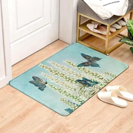 Carpets Butterfly Printing Hall Foot Mat Front Door Welcome Washable Bathroom Non-slip Porch Bedroom 40cmx60cm