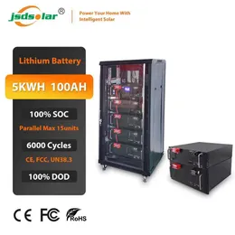 JSDSORAL LIFEPO4 48V 100AH ​​배터리 팩 6000 사이클 5.12kWh 16S 51.2V BMS RS485 CAN 6144WH 32PCS 평행 PC 모니터 EU 세금 없음