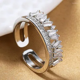 Anelli a grappolo Anello in argento sterling S925 2 strati Zircone irregolare per gioielli da regalo di fidanzamento con fascino di moda femminile