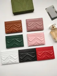 Card Holder Mini Women men Wallet Holders Purses High Quality Genuine leather mens womens wallets bags short styles fashion with box 7colors pink black red size 10*7cm
