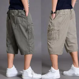 Pantaloni da uomo Uomo Summer Cropped Elastico in vita Pantaloni sportivi larghi Tasche multiple Solido Morbido Cavallo profondo Casual Lunghezza a metà polpaccio