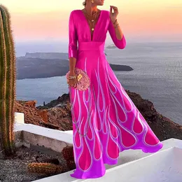 Vestidos casuais femininos verão elegante boêmio férias vestido longo manga fashion decote em v cintura alta espartilho roupas maxi