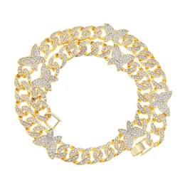 Gioielli firmati Farfalla Catena a maglia cubana Donna Iced Out Miami Collana cubana Argento Oro Bling Diamante pieno Hip Hop Rapper night club Gioielli 50 cm di larghezza 1,1 cm 1438