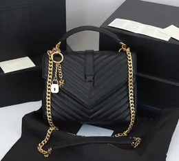 حقيبة كتف جديدة من نساء 10A Women Bag Bag Loulou Youlou Y على شكل نمط Seam Leather Leather Ladies Metal Chain Black Clamshell Messenger Chain Facs Lambbskin