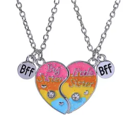 2pcs/set Big Little Sister Letters Magnet Heart Necklace Designer for Childrens South American Alloy Pink Pendant Silver Chain BFF Necklace Jewelry Friend Gift
