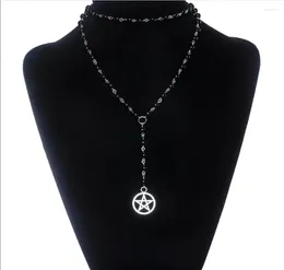 Pendant Necklaces Gothic Occult Rosary Onyx Bead Necklace With Pentagram // Real Gemstone Satanic Witchcraft Lef