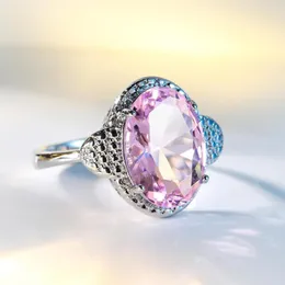 Fedi nuziali riempite brillanti esagerate grandi ovali rosa zircone pietra per gioielli da donna anello da festa gioielli vintage di lusso