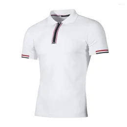 Polos pour hommes Polos survêtement entraînement à manches courtes mode hommes vêtements d'affaires respirant Patchwork revers hauts t-shirt homme Streetwear