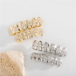 Hip Hop Zähne Grillz Set Rap Schmuck Runder Diamant Kreuz Diamant Mund Körperschmuck