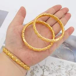 Bangle 3Pcs/lot Gold Plated African Jewelry Set Ethiopian Boniquet Thin Bangles For Weddings Party 2023 Trend Stacking Bracelets